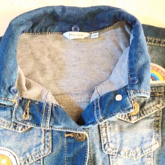 Mudd Girls Denim Jean Sweater Arm Multi Patch Girls Jacket Size 14 - Picture 4 of 7